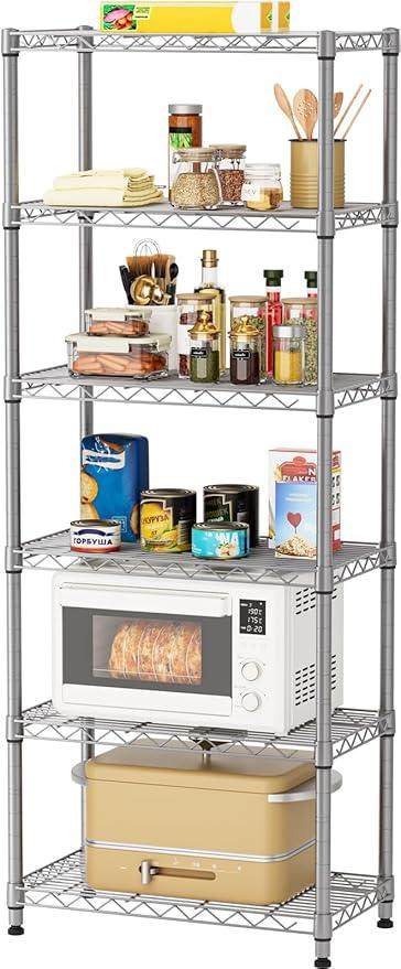 5 tire Shelves Storage Wire Shelving Unit Metal Shelf Adjustable Organizers Storage Shelving with Wheels for Bathroom Laundry Room Kitchen Pantry12”D x 22”W x 69”H Silver - ModernBath