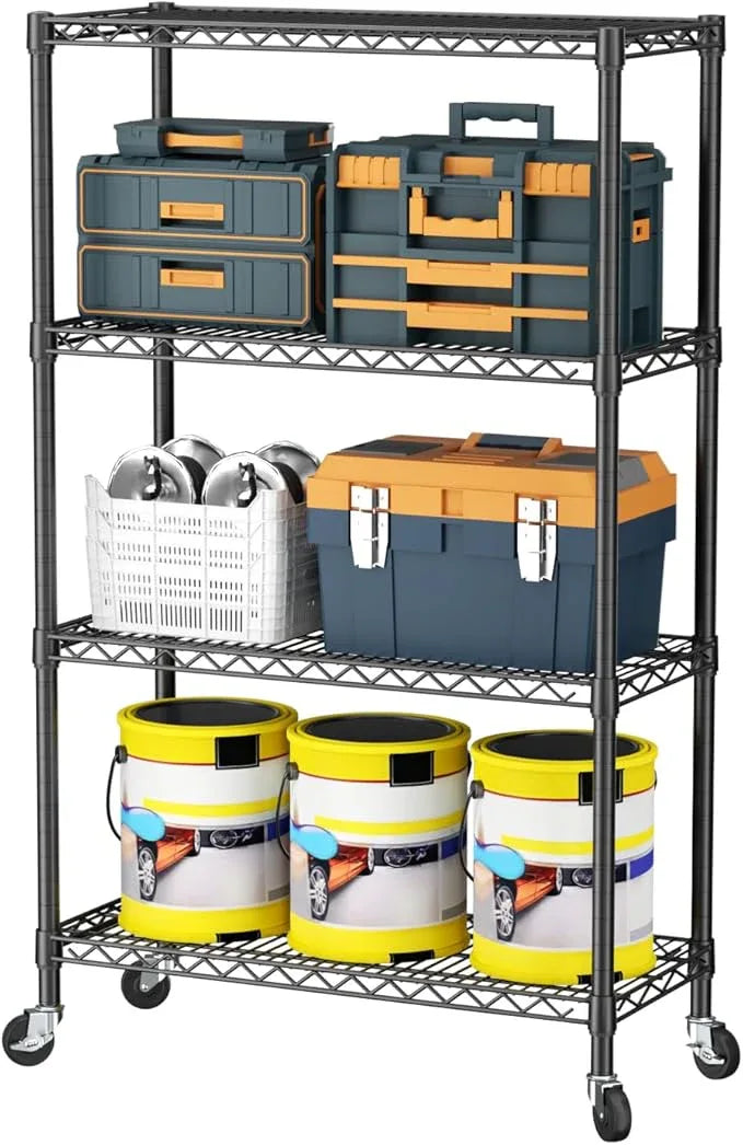 SINGAYE 4 Tier Adjustable Storage Shelf with Wheels Heavy Duty Shelving Unit Rack Shelves Wire for Garage Office Pantry Kitchen 14" Dx36 Wx58 H 1400LBS Black - ModernBath