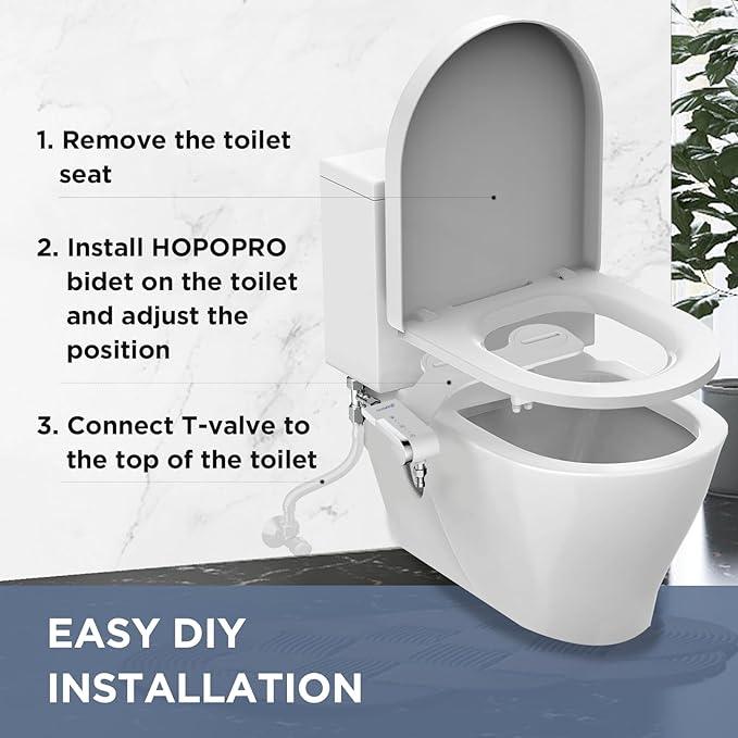HOPOPRO Bidet Attachment for Toilet, Non-Electric Bidet Ultra-Slim Dual Nozzle (Feminine/Rear Wash), Cold Water Bidets Sprayer for Existing Toilets with Adjustable Pressure Control 1-Min Install - ModernBath