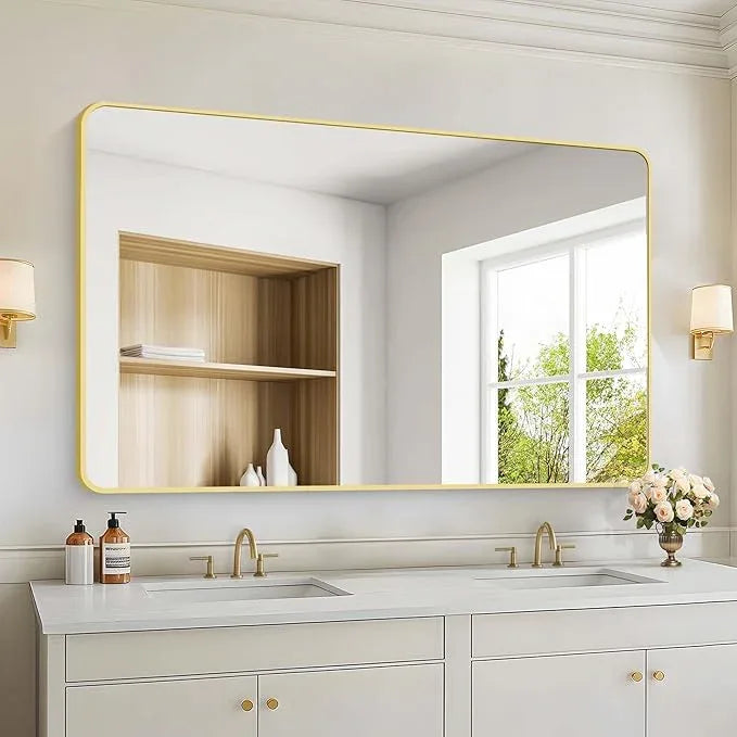 CIVENO 55"x36" Gold Bathroom Mirror, Large Rectangle Mirror, Rectangular Wall Mirror, Rounded Corner Vanity Mirror with Aluminum Metal Frame for Bathroom Bedroom Living Room Horizontal/Vertical - ModernBath
