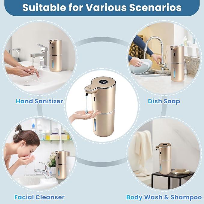 Automatic Soap Dispenser, Touchless Liquid Soap Dispensers, USB Rechargeable, 6-Level Adjustable Volume Control, 12.8oz/380ml, Wall Mount for Kitchen, Bathroom, Free Stickers (Champagne Gold) - ModernBath