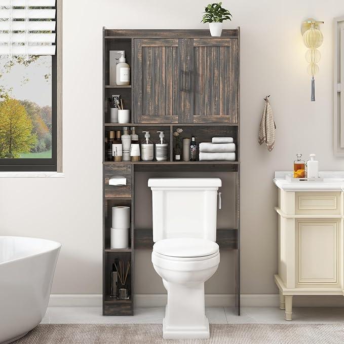 Vabches Over The Toilet Storage Cabinet, Farmhouse Storage Cabinet Over Toilet with Barn Door，Home Space-Saving Toilet Rack, for Bathroom, Restroom, Laundry - ModernBath