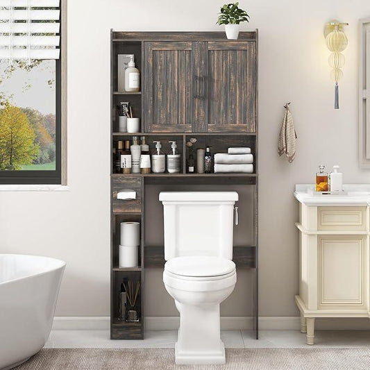 Vabches Over The Toilet Storage Cabinet, Farmhouse Storage Cabinet Over Toilet with Barn Door，Home Space-Saving Toilet Rack, for Bathroom, Restroom, Laundry - ModernBath