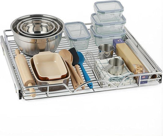 HOLDN’ STORAGE Pull Out Cabinet Organizer, Heavy Duty Caddy w/Lifetime Limited Warranty -24”W x 21”D - Requires At Least 25-1/4” Cabinet Opening, Steel Metal Cabinet Drawers Slide Out, Chrome - ModernBath