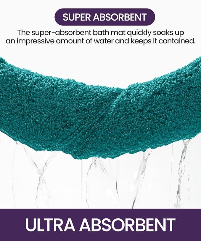 DEXI Bathroom Rugs 24x16, Washable Non Slip Bath Mat for Shower Floor, Absorbent Quick Dry Bathmat with Rubber Backing, Ultra Soft Plush Carpet for Tub, Teal - ModernBath