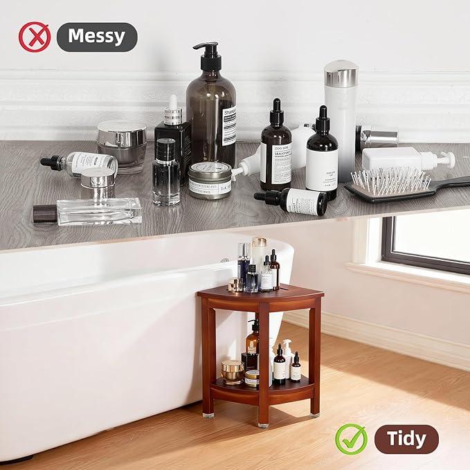 HouseJoy Corner Shower Bench with Shelf, 16.5" H Corner Shower Stool for Shaving Legs, Shower Foot Rest Waterproof Bathroom Bench -Bath Seat, Spa Foot Rest Shaving Stool Corner - ModernBath