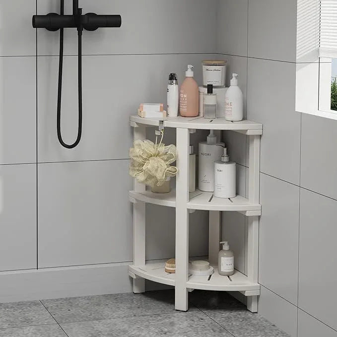 Shower Bench, Corner Shower Stool for Inside Shower and Shaving Legs, Waterproof HDPE Shower Chair Seat with Storage Shelf for Bathroom Non-Slip - ModernBath