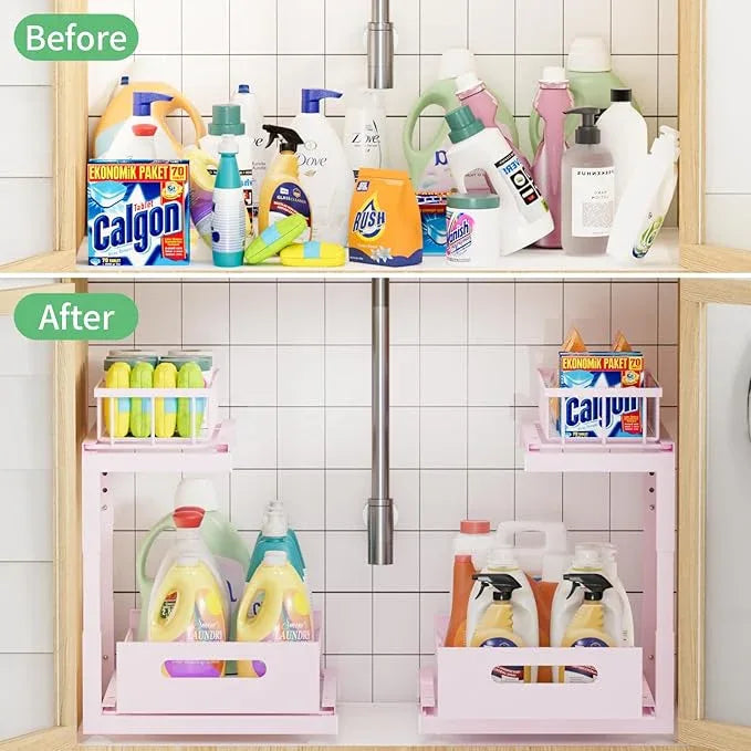 Under Sink Organizer Storage 2-Tier Premium Metal Pull-Out Racks, Height Adjustable, Heavy Dut and Easy Installation for Kitchen & Bathroom Organizers 1 Pack - ModernBath