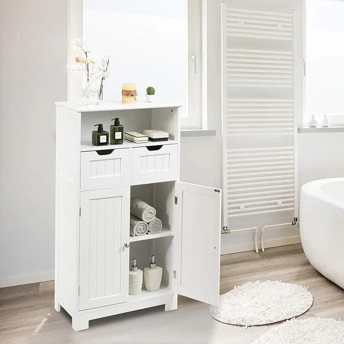 GLACER Multifunctional Floor Cabinet, Bathroom Cabinet with Removable Drawers and Adjustable Shelf for Bathroom, Living Room, Kitchen or Entryway, 24 x 12 x 43 inches (White) - ModernBath