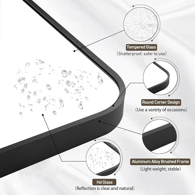 CLBA Black Bathroom Mirror, 22x30 Inch Matte Black Mirror, Aluminum Alloy Framed Vanity Mirror, Rounded Rectangle Mirror for Over Sink, Anti-Rust Wall Mirror (Horizontally or Vertically) - ModernBath
