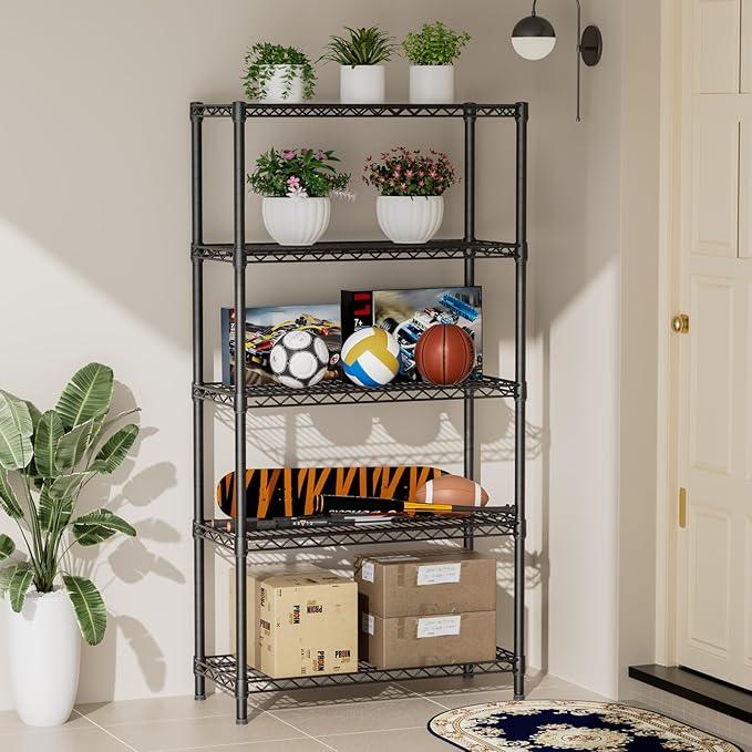 SINGAYE 5 Shelf Adjustable Heavy Duty Storage Shelving Unit 350 lbs per Shelf Steel Organizer Wire Rack Storage for Garage Office Pantry Ktichen Black 14" Dx36 Wx72 H - ModernBath
