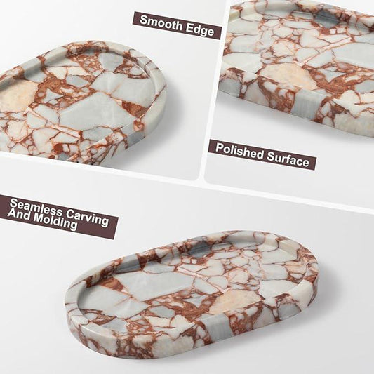 Red Marble Oval Tray 10x6 Inch - Vanity & Bathroom Organizer, Jewelry Dish, Coffee Table Decor - Natural Stone Desktop Catchall - ModernBath