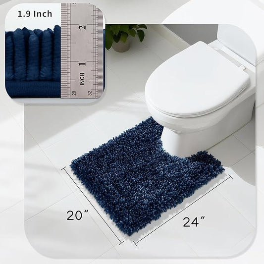 Yimobra Toilet Rugs U Shaped Washable, Extra Thick Soft Absorbent Chenille Contour Bathroom Rugs for Toilet 24x20 Inch, Quick Dry Non Slip Toilet Mat for Bath Floor, Navy Blue - ModernBath