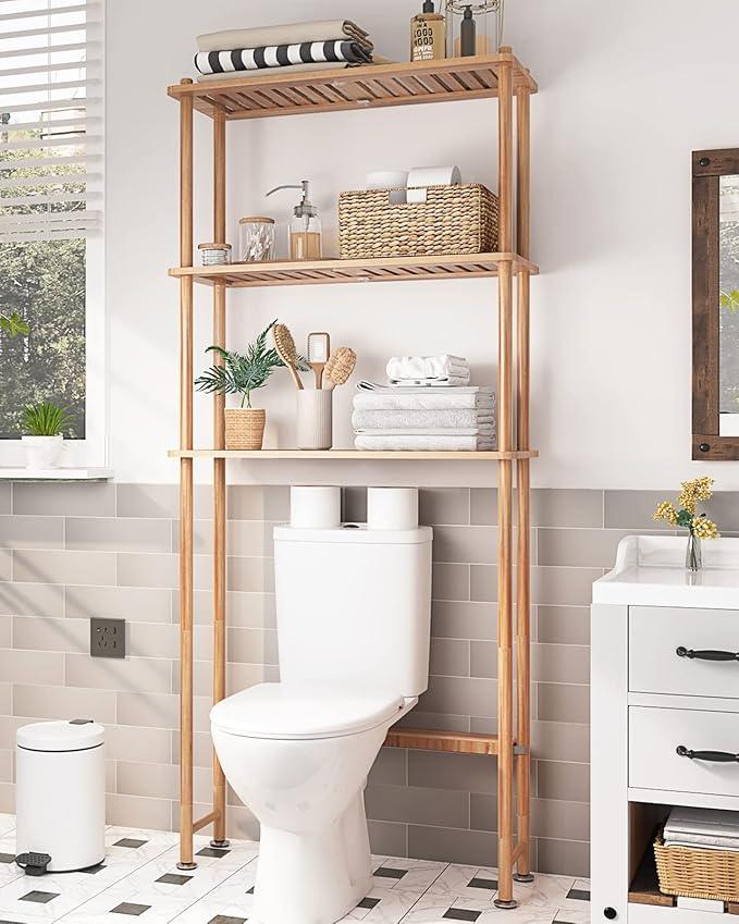 AmazerBath Over The Toilet Storage Shelf Bamboo, 3-Tier Over Toilet Organizer Rack, Freestanding Above Toilet Shelf for Bathroom, Laundry, Space Saver, Natural Color - ModernBath