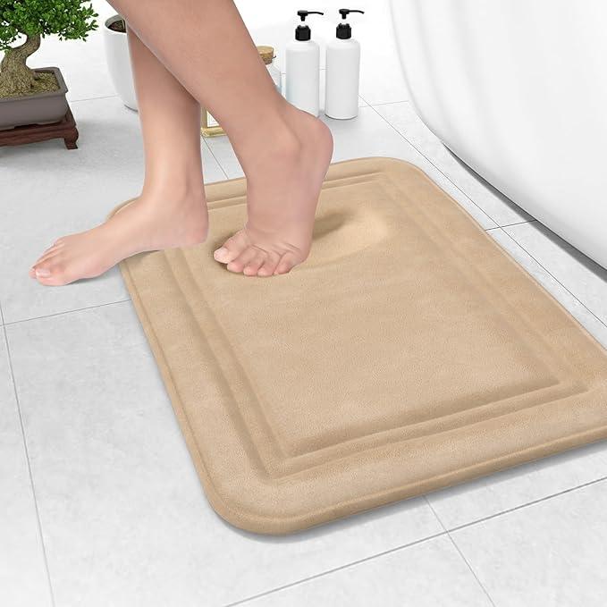 ITSOFT Memory Foam Bath Mat 24x16, Non Slip, Machine Washable, Quick Dry & Absorbent Rugs, Bath Mats for Bathroom Floor, Tub & Shower, Bathroom Rug, Beige - ModernBath