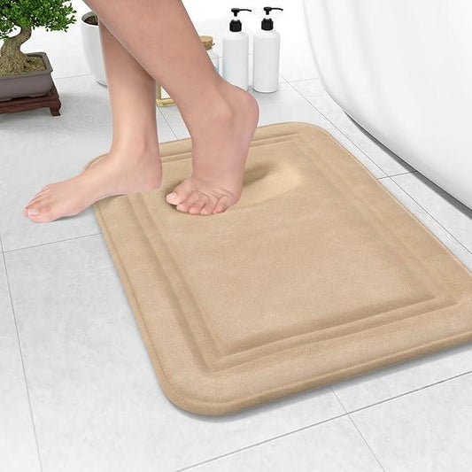 ITSOFT Memory Foam Bath Mat 24x16, Non Slip, Machine Washable, Quick Dry & Absorbent Rugs, Bath Mats for Bathroom Floor, Tub & Shower, Bathroom Rug, Beige - ModernBath