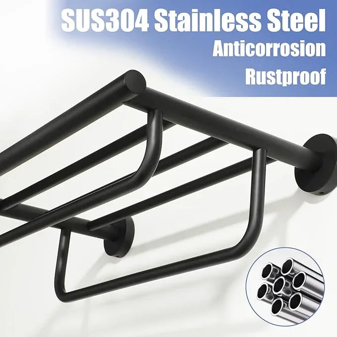 Alise Towel Rack for Bathroom Lavatory,Towel Holder Towel Shelf with Double Towel Bars Wall Mount,SUS 304 Stainless Steel Towel Hanger Storage 16 Inch,Matte Black GYT7040-B - ModernBath