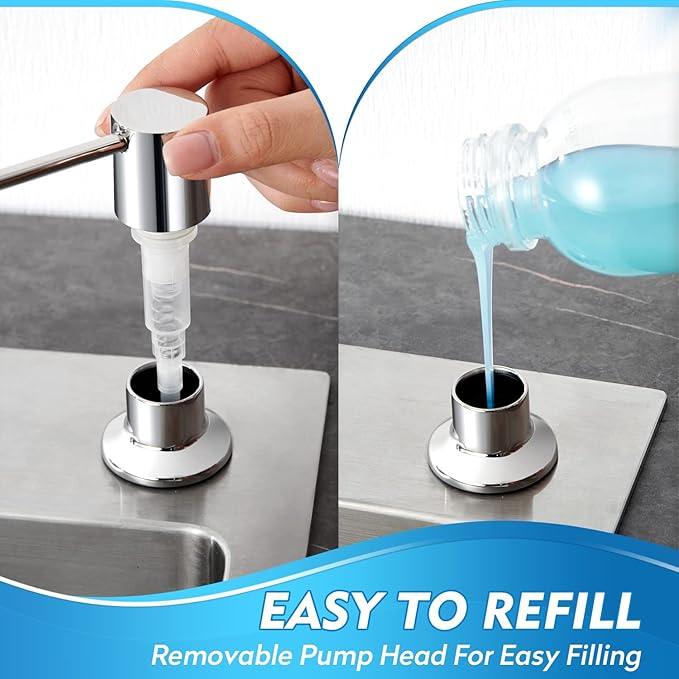CREA Chrome Built-in Soap Dispenser for Kitchen Sink,Stainless Steel Kitchen Dish Soap Dispenser Pump,in Counter Soap Dispensers Under Sink Mouted Set 39" Tube 17oz Large Bottle - ModernBath