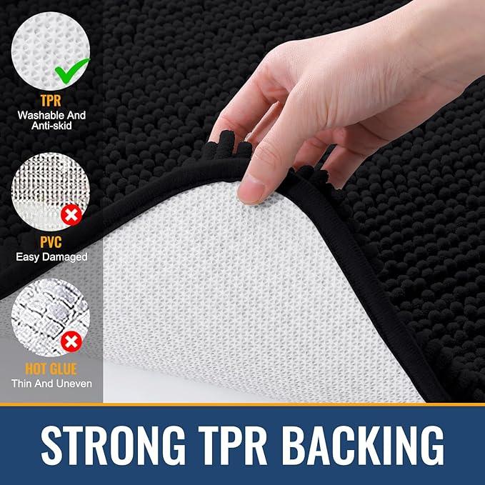 Arotive Bathroom Rugs 47x24, Extra Soft Absorbent Shaggy Chenille Bath Rugs, Machine Washable Rubber Backing Non-Slip Bath Mats for Bathroom Floor Tub and Shower, Home Decor Accessories, Black - ModernBath