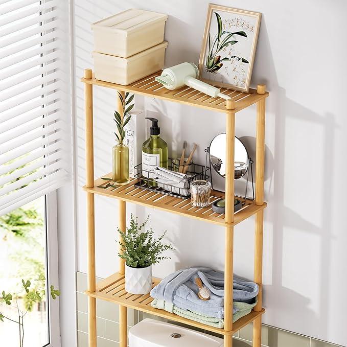 AmazerBath Over The Toilet Storage Shelf Bamboo, 3-Tier Over Toilet Organizer Rack, Freestanding Above Toilet Shelf for Bathroom, Laundry, Space Saver, Natural Color - ModernBath