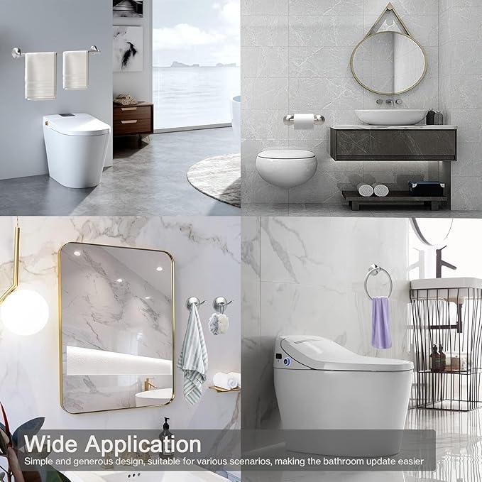 8-Pieces 24" Bathroom Hardware Set, Bathroom Accessory Set, Includes 24" Adjustable Bath Towel Bar, Towel Rings Wall Mounted, Toilet Paper Holder, Robe Towel Hooks (Brushed Nickel) - ModernBath