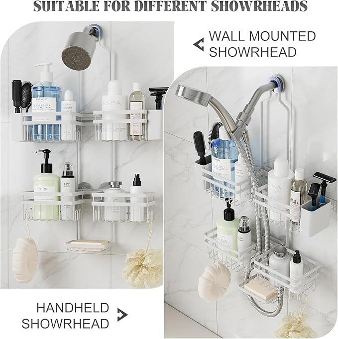 STAHLHEART Shower Caddy Hanging for Bathroom Organizers and Storage - 3-Tier Adjustable Anti-Swing Shower Organizer Hanging with Heavy-Duty Suction Cups, Damage-Free Rustproof (White) - ModernBath