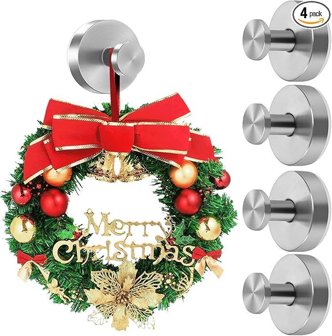 Upgraded Suction Cup Hooks for Door Wreaths, Heavy Duty Wreath Hangers for Front Door, Glass Window and Outdoor use, Strong Suction Vacuum Hook for Towels, Robes & Decorations(4 Pack, Silver) - ModernBath