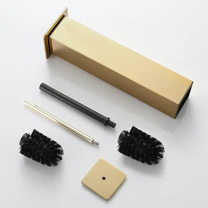 Gold Toilet Brush with Holder 304 Stainless Steel Toilet Bowl Brush, Square Bathroom Cleaner Brush - ModernBath