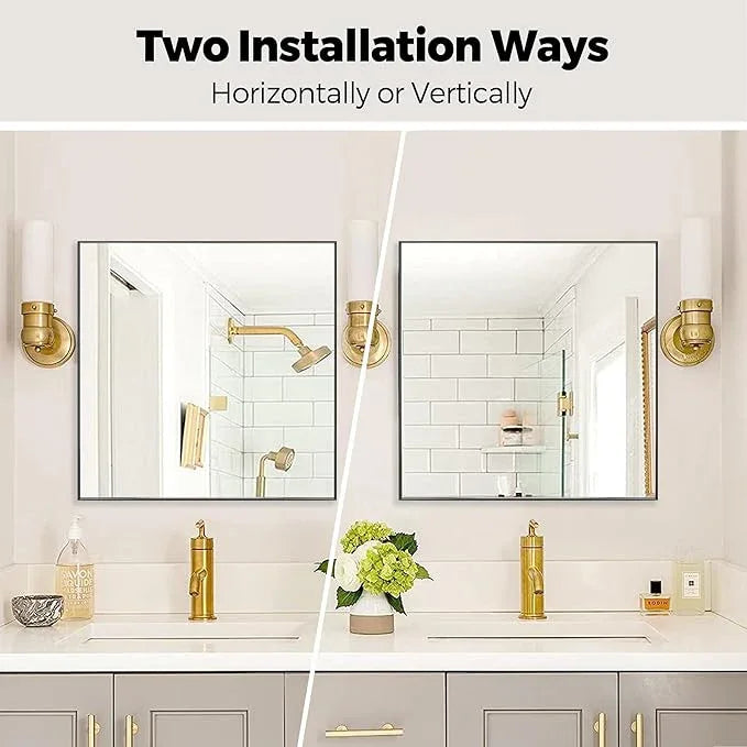 Bonverre 30x30 Inch Black Bathroom Mirror for Wall, Aluminum Frame Rectangle Rectangular Vanity Mirror, Modern Large for Bedroom, Living Room, Horizontal or Vertical - ModernBath