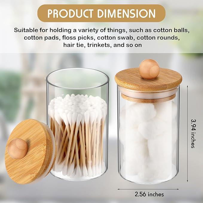 6 Pack Glass Apothecary Jars with Lids Bamboo Bathroom Accessories Cotton Balls Pads Swabs Holder Jar Bathroom Canisters for Vanity Accessories Storage - ModernBath