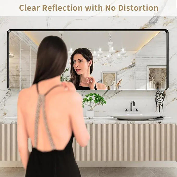 LOAAO 84x32 Inch Black Metal Framed Bathroom Mirror for Wall, Matte Black Bathroom Vanity Mirror Farmhouse, Large Rounded Rectangle Mirror, Anti-Rust, Tempered Glass, Hangs Horizontally or Vertically - ModernBath