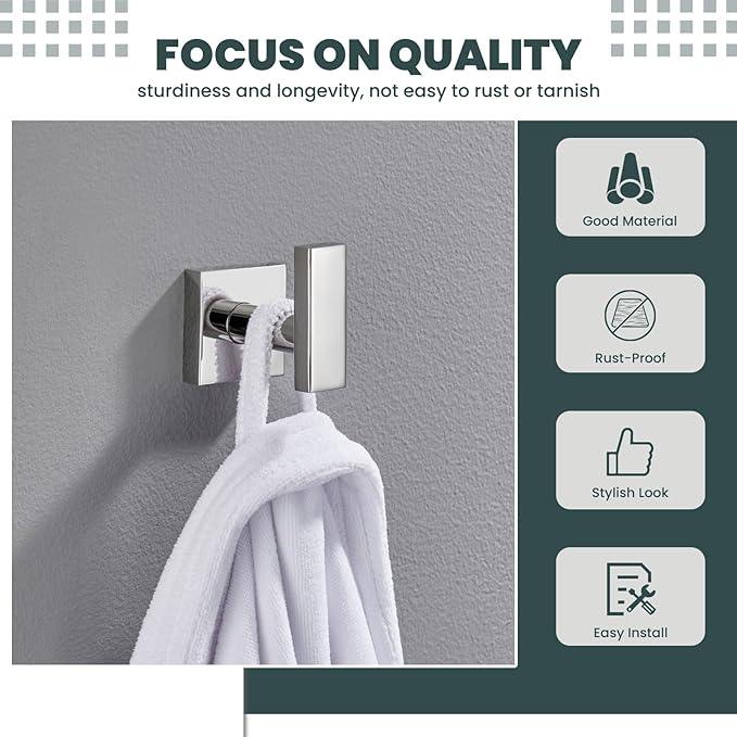 Suyar Polished Chrome Bathroom Towel Hook, SUS 304 Stainless Steel Robe Coat Towel Holder, Wall Mounted - ModernBath