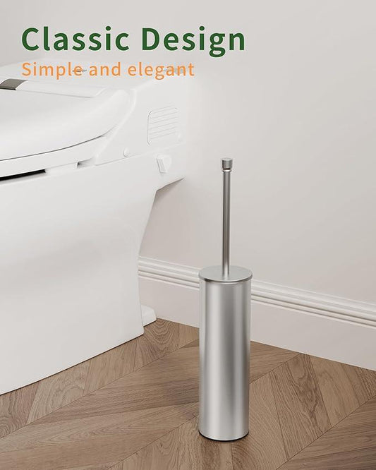 WZKALY Toilet Brush and Holder Set, Toilet Bowl Brush for Bathroom with Long Handle, Stainless Steel Toilet Cleaner Brush with Durable Scrubbing Bristles,Splash-Proof (Brushed Nickel) - ModernBath