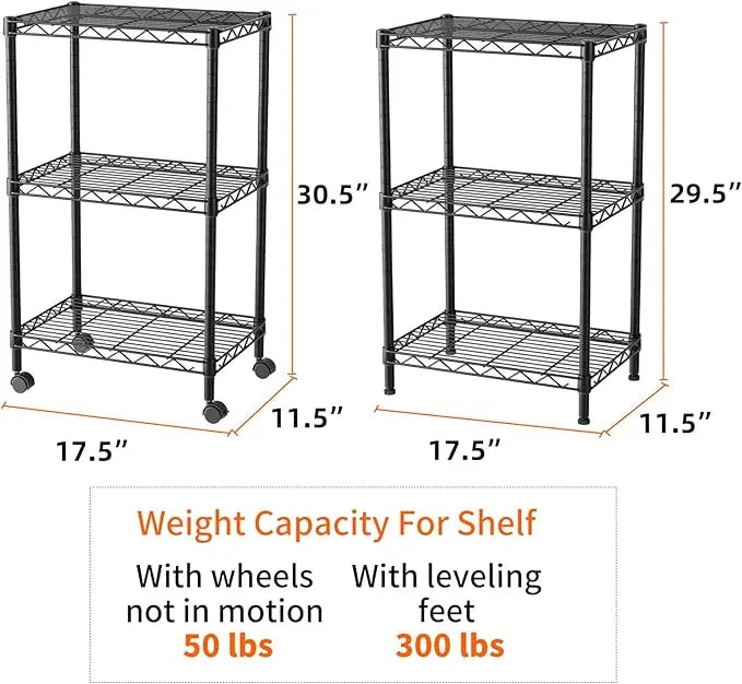SINGAYE 3 Small Shelves Storage Shelf Wire Shelving Unit Metal Shelf Adjustable Organizers Storage Shelving with Wheels for Bathroom Laundry Room Kitchen Pantry11.5”D x 17.5”W x 30.5”H Black - ModernBath