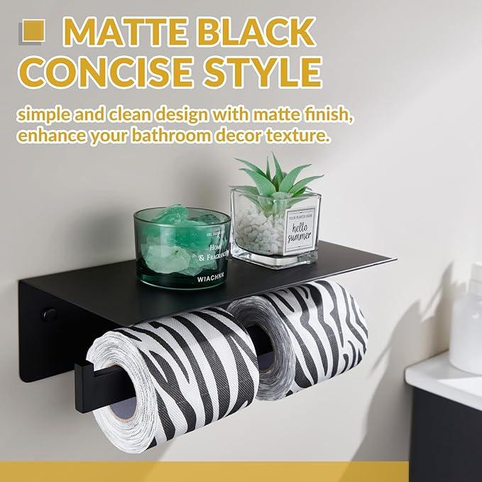 APLusee Matte Black Double Toilet Paper Holder with Shelf, 304 Stainless Steel Bathroom Tissue Roll Holder, Commercial Paper Dispenser Wall Mounted - ModernBath
