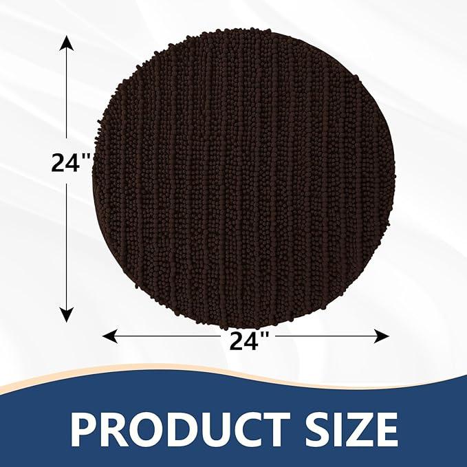 Arotive Luxury Round Chenille Bathroom Rug Mat, Extra Soft Thick Absorbent Shaggy Bath Rugs, Non-Slip Machine Wash Dry Plush Bath Mats for Bathroom, Shower and Tub, 24x24, Brown - ModernBath