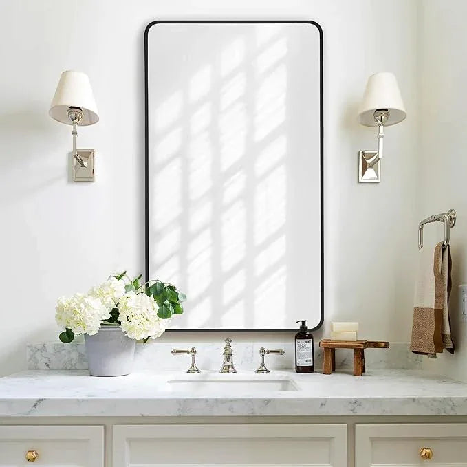 Bonverre 20x36 Inch Rectangle Bathroom Mirror with Black Metal Frame, Rounded Corner Rectangular Vanity Mirror for Wall, Modern Large for Bedroom, Living Room, Horizontal or Vertical - ModernBath