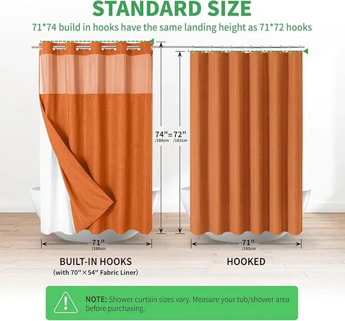 eachope No Hooks Needed Linen Textured Shower Curtain with Snap-in Fabric Liner Set,Hotel Luxury Decor Waterproof Shower Curtains for Bathroom with Mesh Top Window,Washable,71Wx74H,Burnt Orange - ModernBath