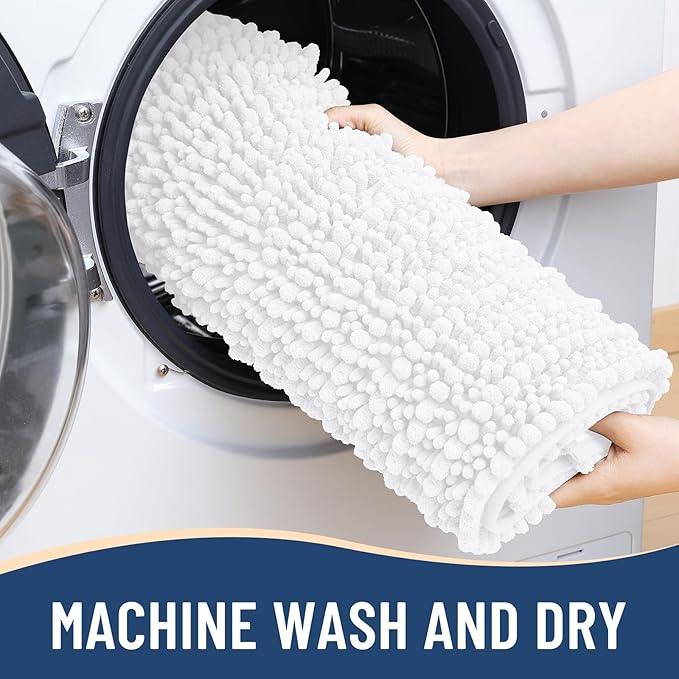 Arotive Luxury Chenille Bathroom Rug Mat, Extra Soft Thick Absorbent Shaggy Bath Rugs, Non-Slip Machine Wash Dry, Plush Bath Mats for Bathroom, Shower and Tub, 60x20, White - ModernBath