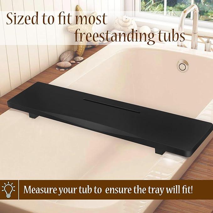 Stylish Black Bamboo Bathtub Tray Caddy with Adjustable Legs, Minimalistic Design Bath Tray for Tub, Bathtub Accessories, Fits Most Free Standing Bath Tubs, Idea for Women - ModernBath