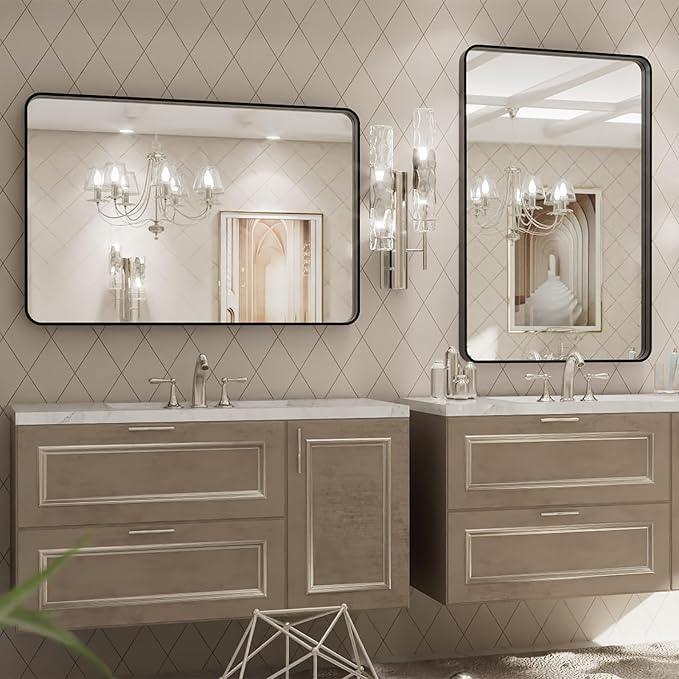 LOAAO 20X28 Inch Black Metal Framed Bathroom Mirror for Wall, Matte Black Bathroom Vanity Mirror Farmhouse, Anti-Rust, Hangs Horizontally or Vertically - ModernBath