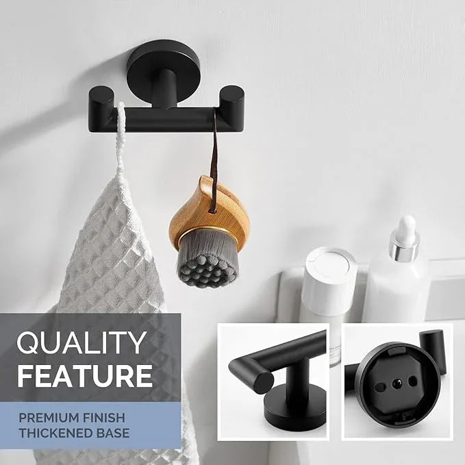 Angle Simple Double Towel Hook, Stainless Steel Bathroom Hand Towel Holder, Coat Hook for Wall, Matte Black - ModernBath