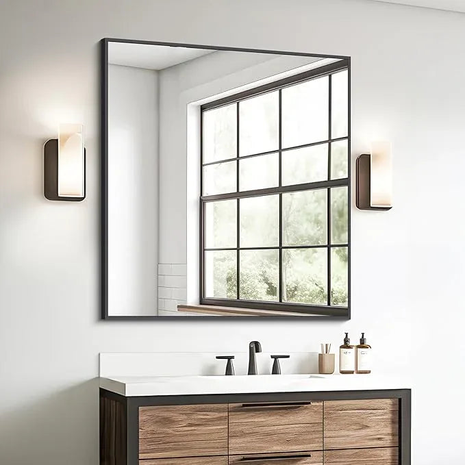 BONEWEI Bathroom Mirror,36x40 inch Wall Mirror for Bathroom Wall Mounted Black Rectangle Square Corner Mirrors, Black Bathroom Mirror for Living Room, Farmhouse, Bedroom Entryway, Horizontal/Vertical - ModernBath
