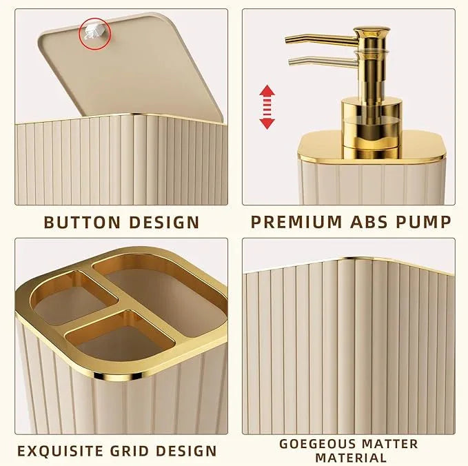 XLHOMO Bathroom Accessories Set - 25PC Bathroom Sets with Shower Curtain and Rugs, Beige Bathroom Accessories with Trash Can, Soap Dispenser, Soap Dish & Toilet Brush - ModernBath