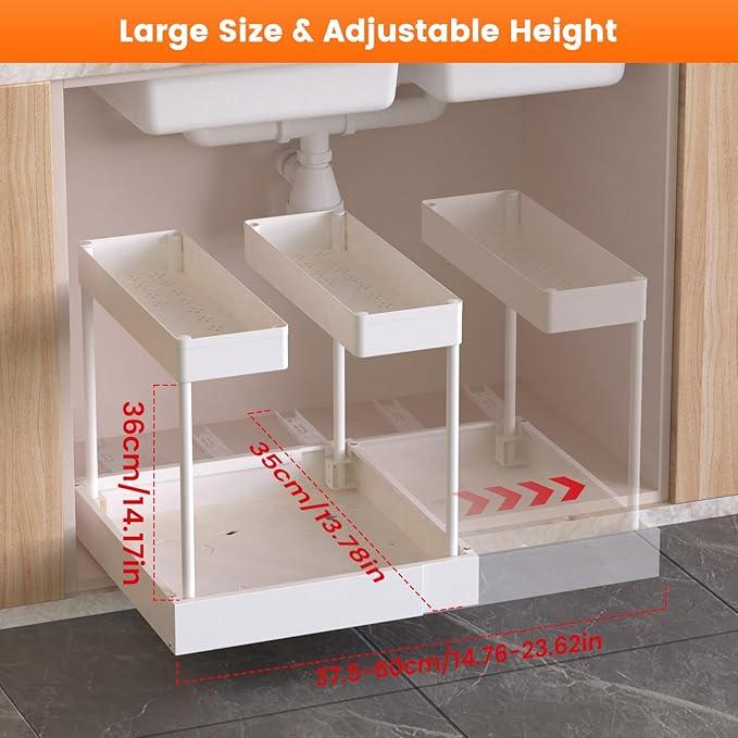 Expandable Under Sink Organizers and Storage,Width Adjustable (14.9-23.6IN),No Drill 2-Tier Pull Out Under Cabinet Organizer for Kitchen Bathroom Laundry White - ModernBath