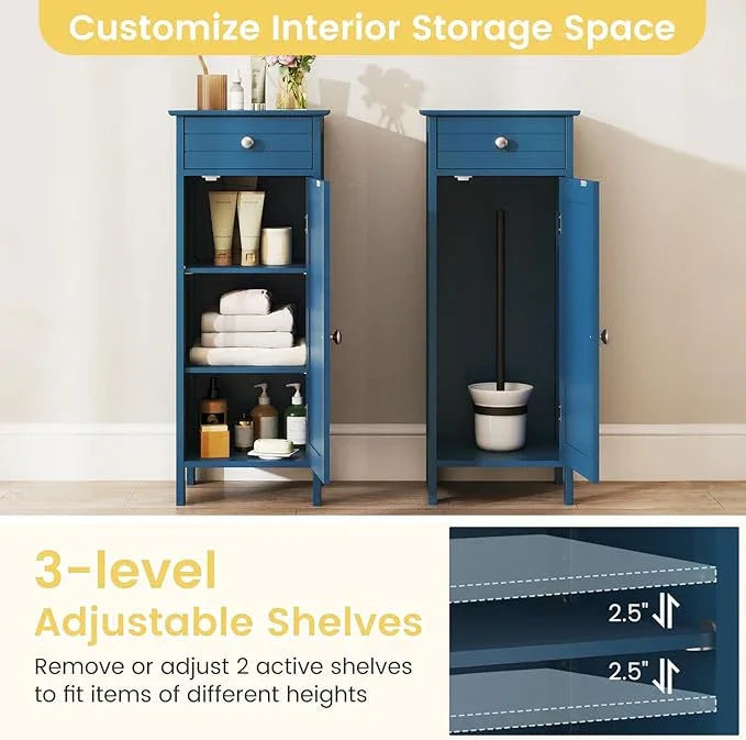 GLACER Bathroom Floor Cabinet, Multifunctional Storage Cabinet with 2 Adjustable Shelves, Space-Saving Storage Organizer, Ideal for Bathroom, Living Room, Kitchen (Blue) - ModernBath