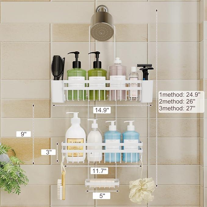 STAHLHEART Shower Caddy Hanging for Bathroom Organizers and Storage, 3 Tier Adjustable Anti-Swing Shower Organizer hanging with Heavy-Duty Suction Cups, Damage-Free Rustproof (White) - ModernBath