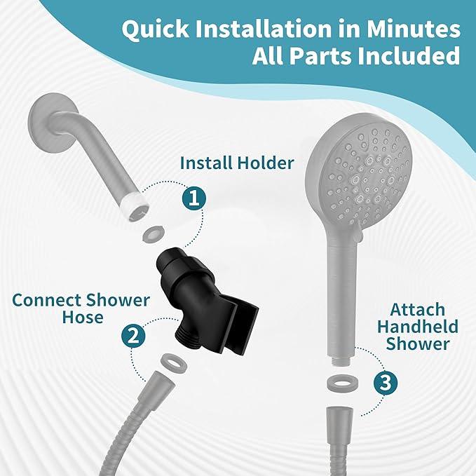 BRIGHT SHOWERS All Metal Handheld Shower Head Holder, Adjustable Shower Arm Mount with 360 Degree Rotatable Brass Ball Joint and Hose Connector, Universal Wall Hook Bracket, Oil Rubbed Bronze - ModernBath