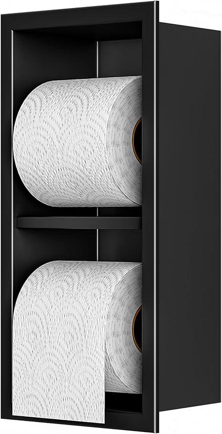 Toilet Paper Dispenser with Recessed Wall Niche for Storage,Stainless Steel Toilet Paper Holder with Shelf,Brushed,15.9inX7.9inX4.9in (Matte Black, 12.2 * 4.8 * 3.9 in) - ModernBath