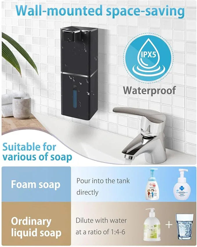 JEMISUN Automatic Foaming Soap Dispenser Touchless 380ml/12.8oz Rechargeable Hand Soap Dispenser Wall Mounted 4 Levels Adjustable Foam Soap Pump for Bathroom Kitchen Dish Soap - ModernBath